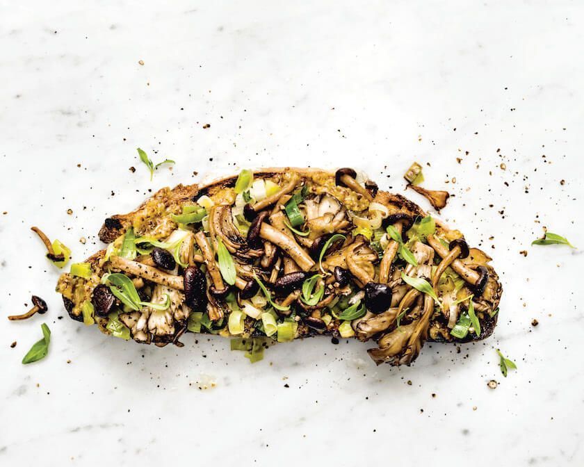 caramelized leek and seared mushroom toast from bryant terry caramelized leek and seared mushroom toast from bryant terry