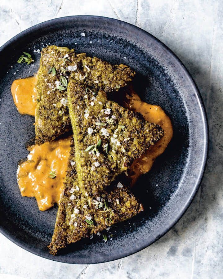 Spinach And Kale Grit Cakes with Creole Sauce from Vegetable Kingdom