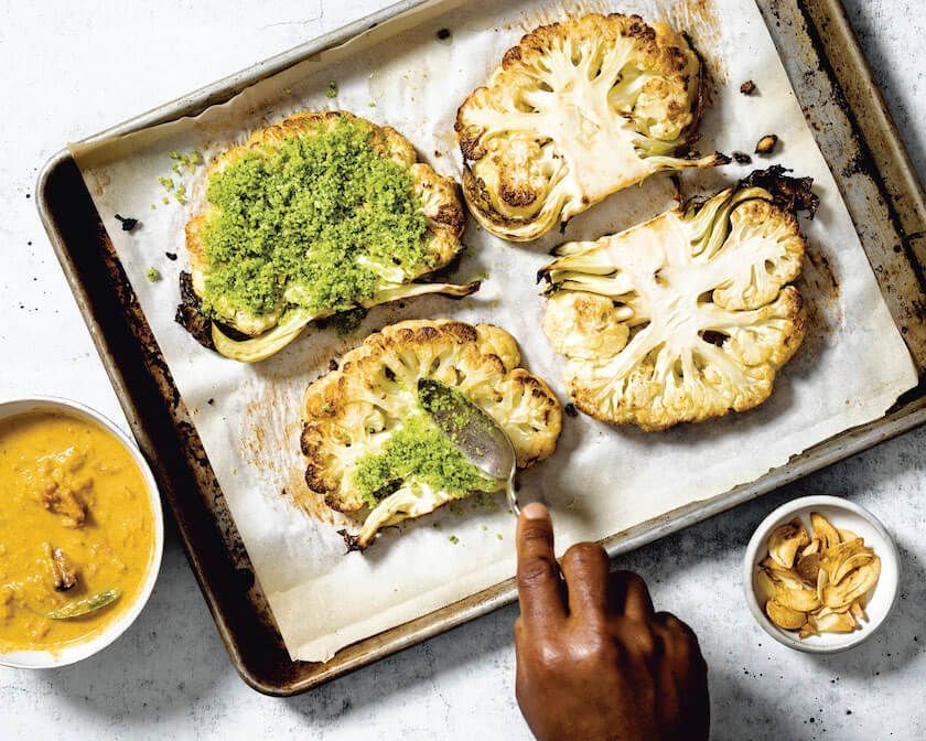 panko-crusted cauliflower and coconut curry from "vegetable kingdom"