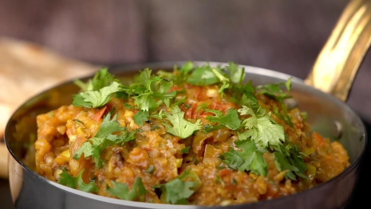 smokey roasted eggplant mash (baingan bharta) bursting with flavors