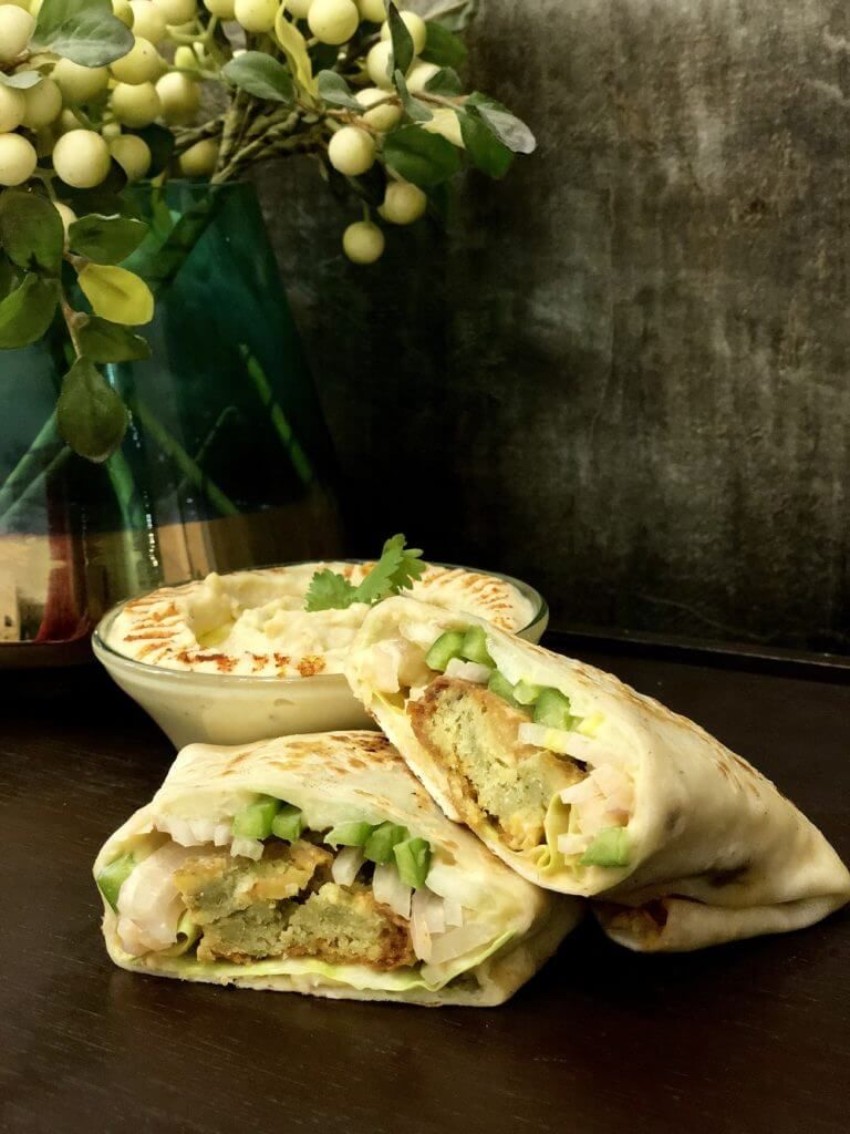 vegan falafel wrap with hummus (recipe inside)